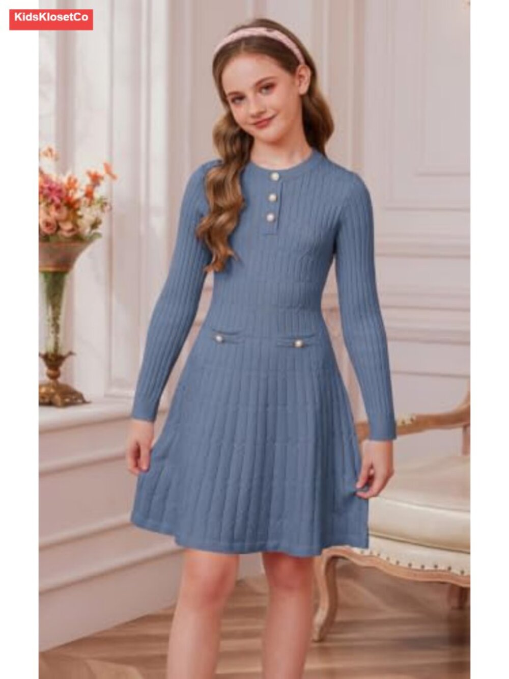 Girls Cable Knit Sweater Dress Long Sleeve A-Line Fall Winter 6-14Y - Picture 3 of 6